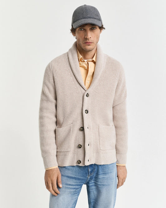 Kofta med sjalkrage i ullblandning - Light Beige Melange