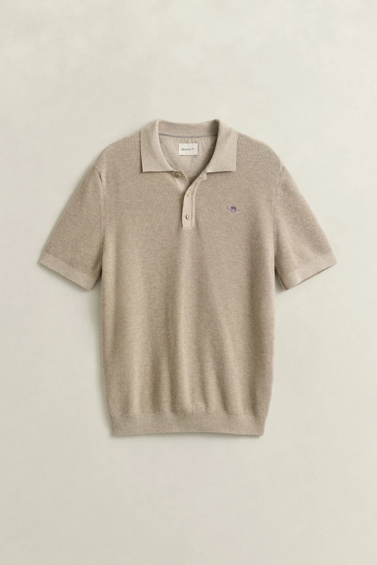 Gant beige pikétröja herr kort ärm bomull
