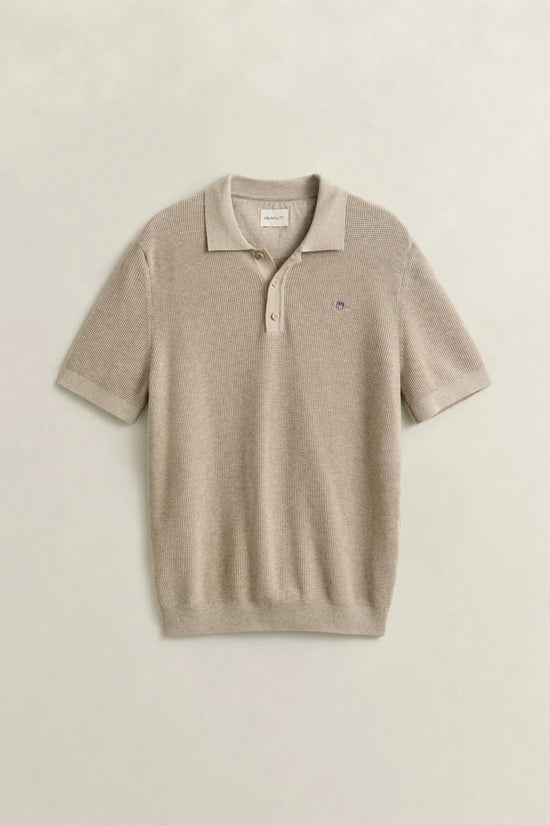 Gant beige pikétröja herr kort ärm bomull