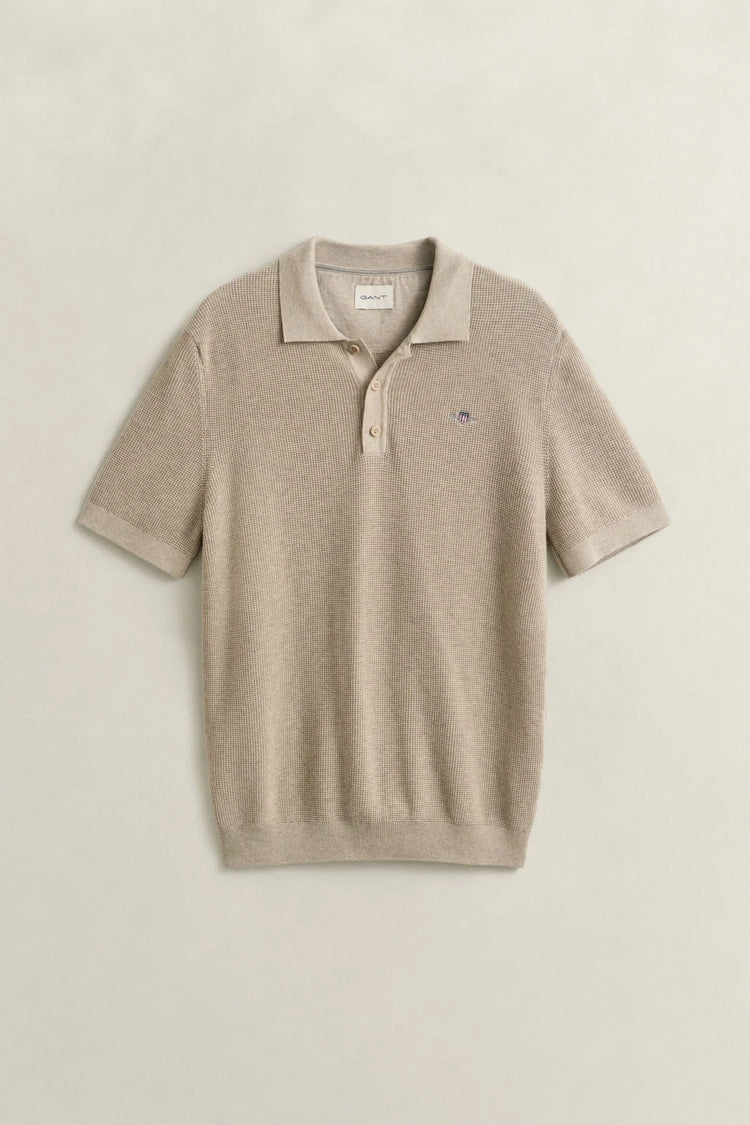Gant beige pikétröja herr kort ärm bomull