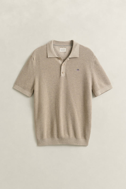 MICRO TEXTURED COTTON SS POLO - OAT MELANGE