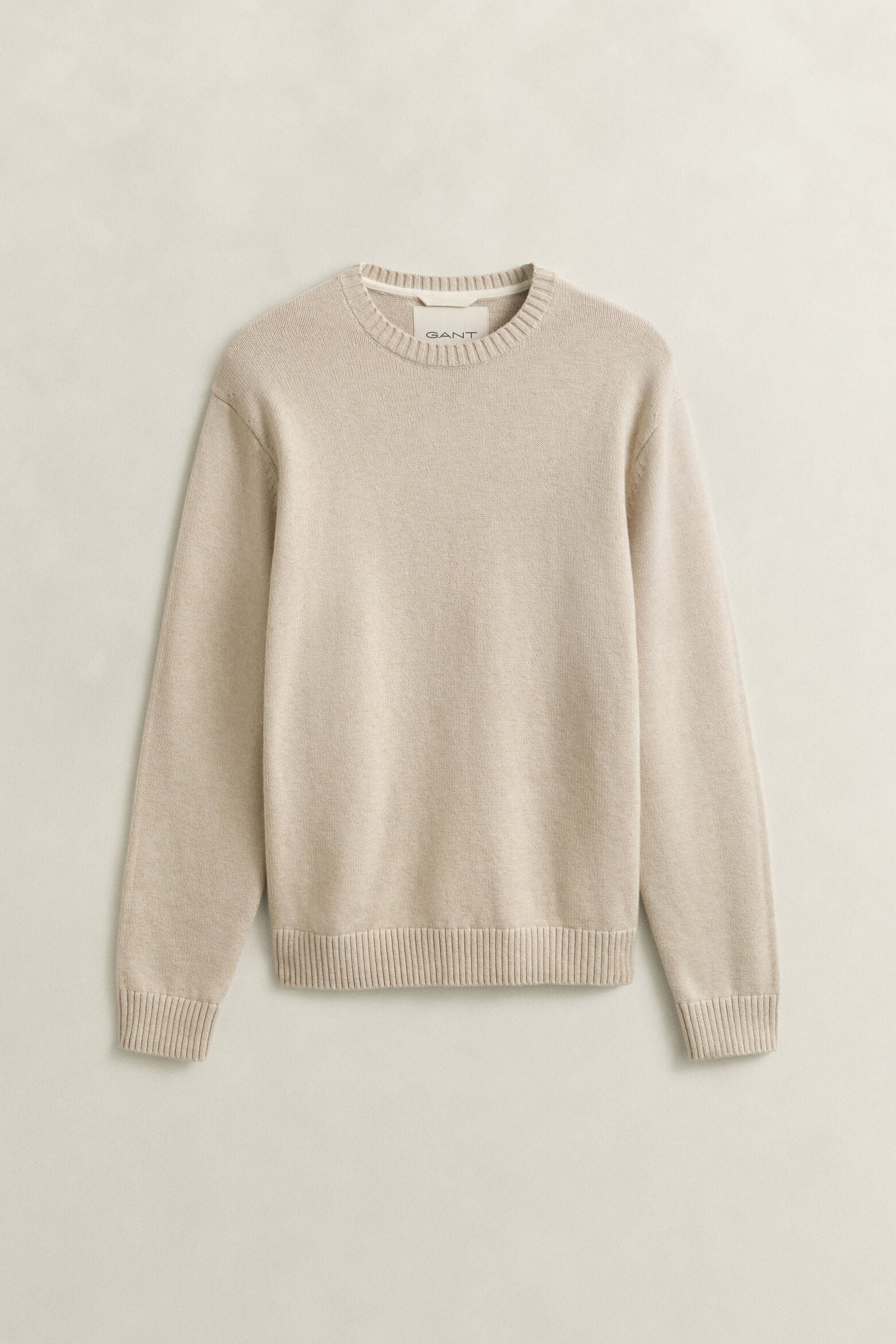 Gant beige rundhalsad stickad tröja herr