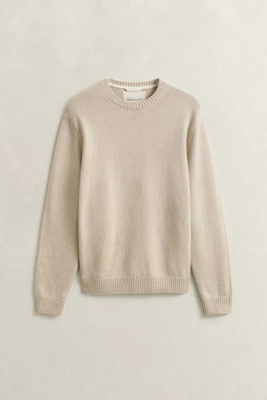 Gant beige rundhalsad stickad tröja herr