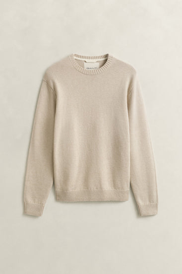 Gant beige rundhalsad stickad tröja herr