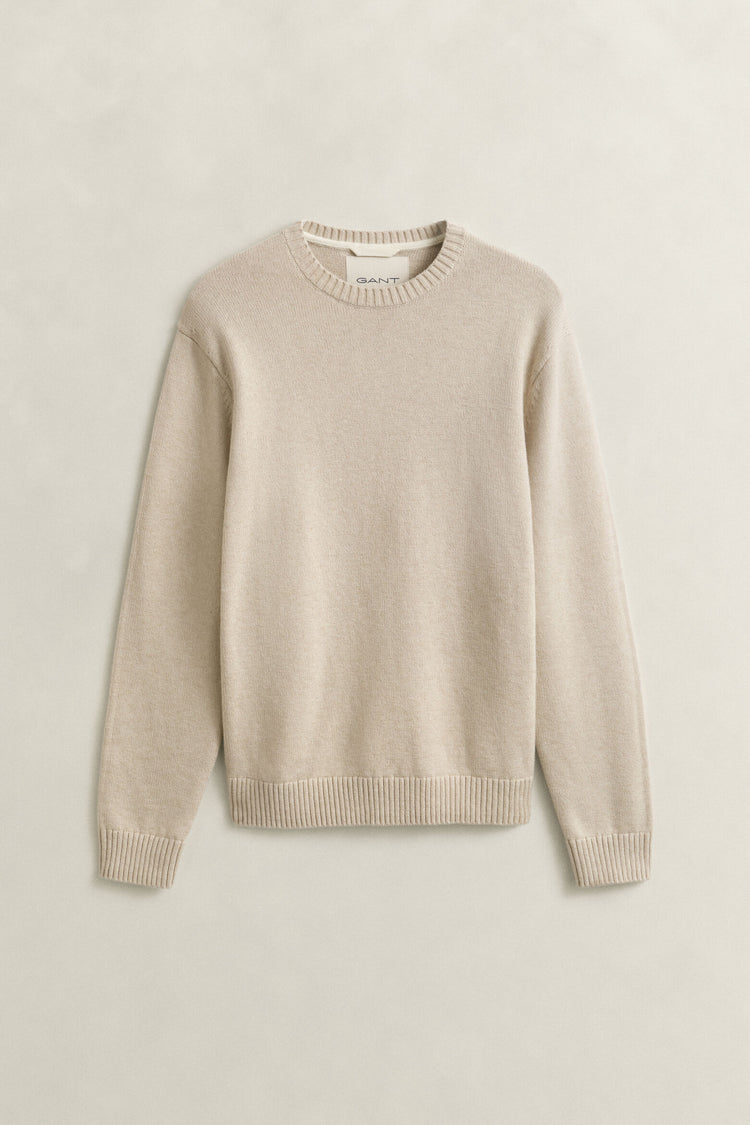 Gant beige rundhalsad stickad tröja herr