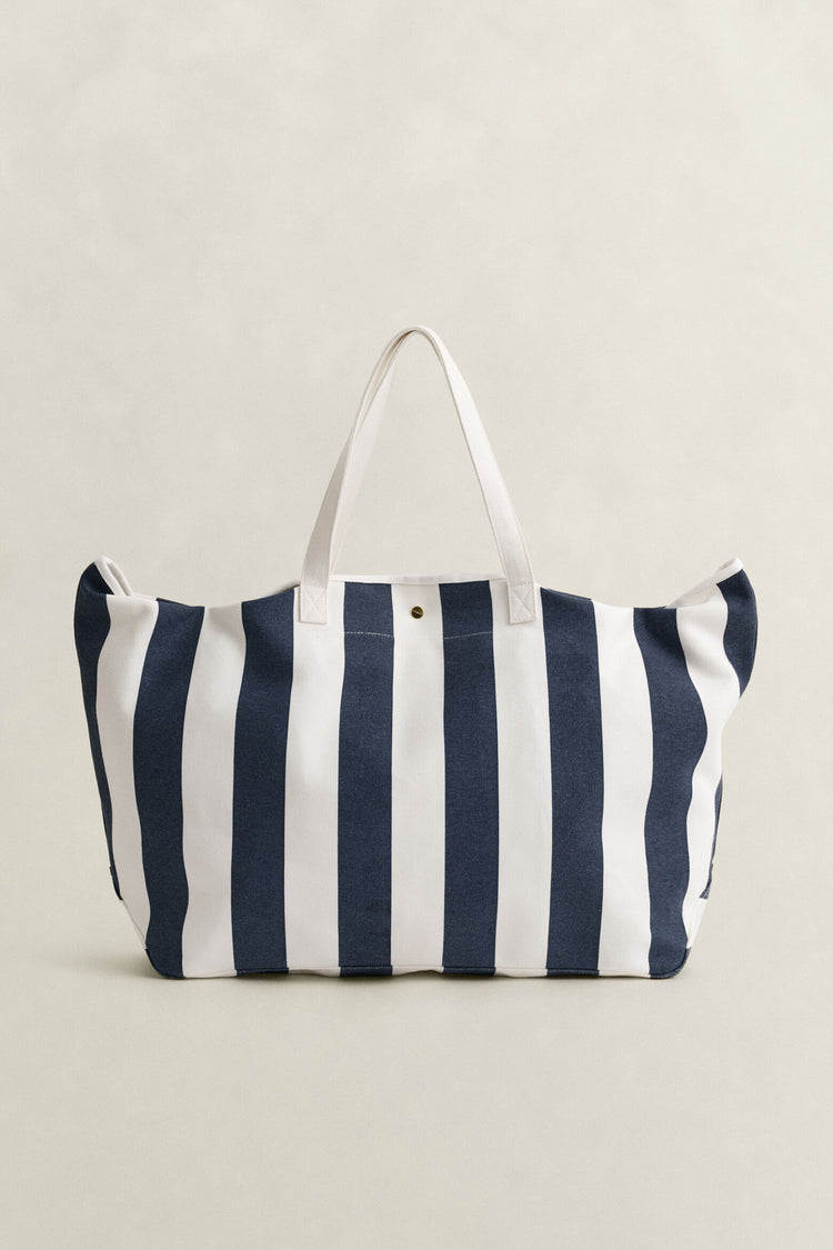 Randig weekendbag blå vit herr