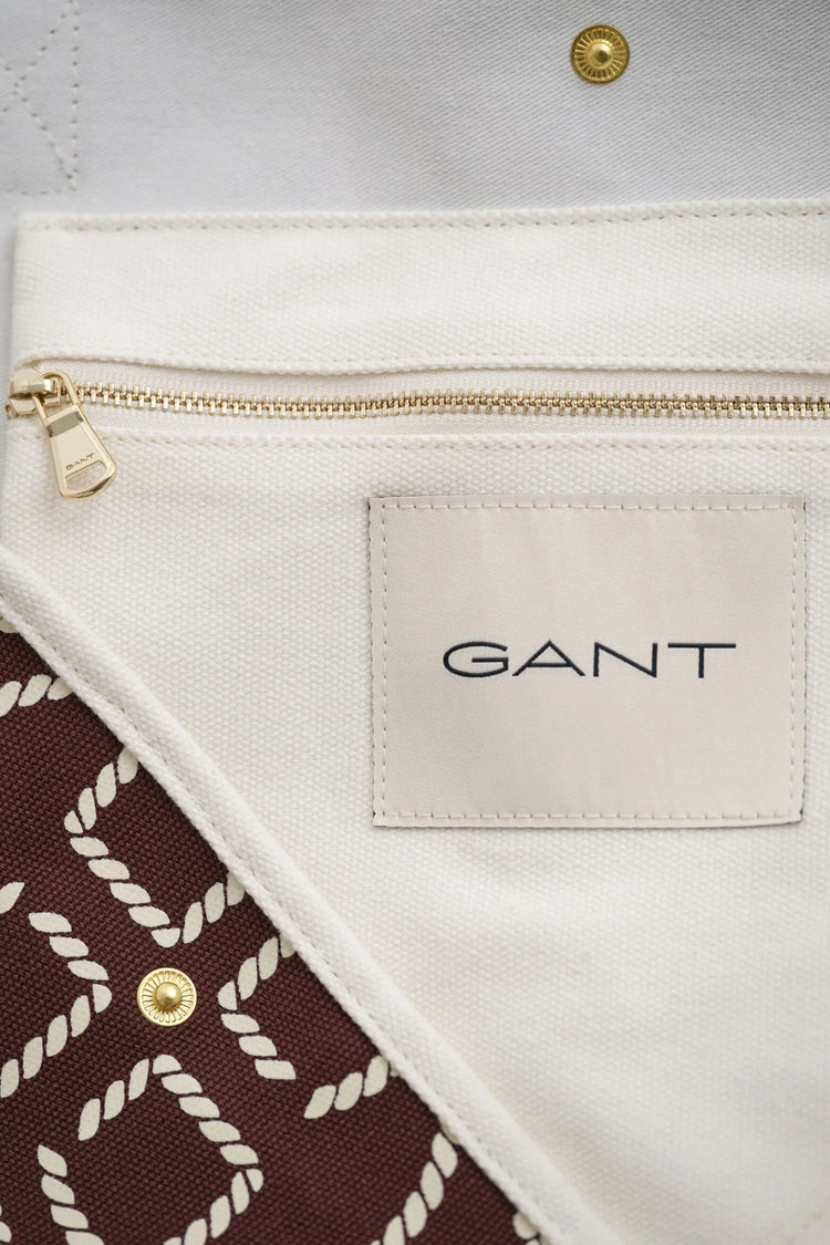 Gant beige tygväska med dragkedja och mönstrat foder herr