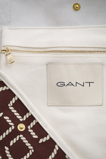 Gant beige tygväska med dragkedja och mönstrat foder herr