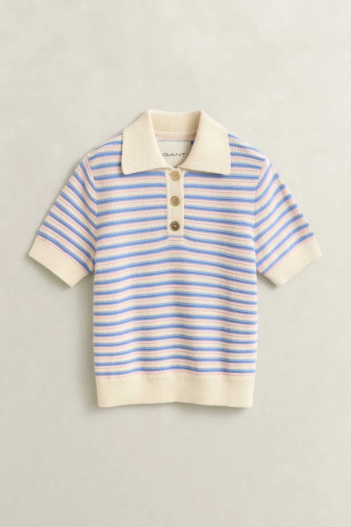 Gant randig pikétröja kort ärm blå vit beige herr