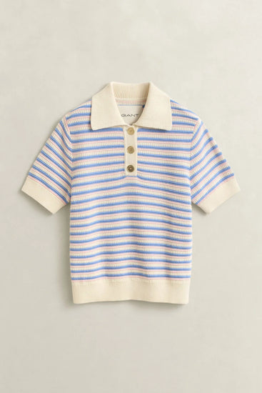 Gant randig pikétröja kort ärm blå vit beige herr