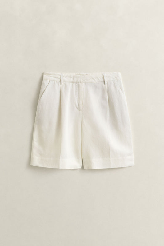 TAILORED LINEN BLEND SHORTS - EGGSHELL
