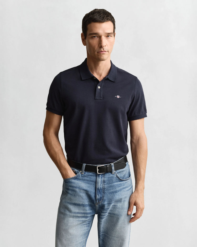 REG SHIELD SS PIQUE POLO - 433 EVENING BLUE