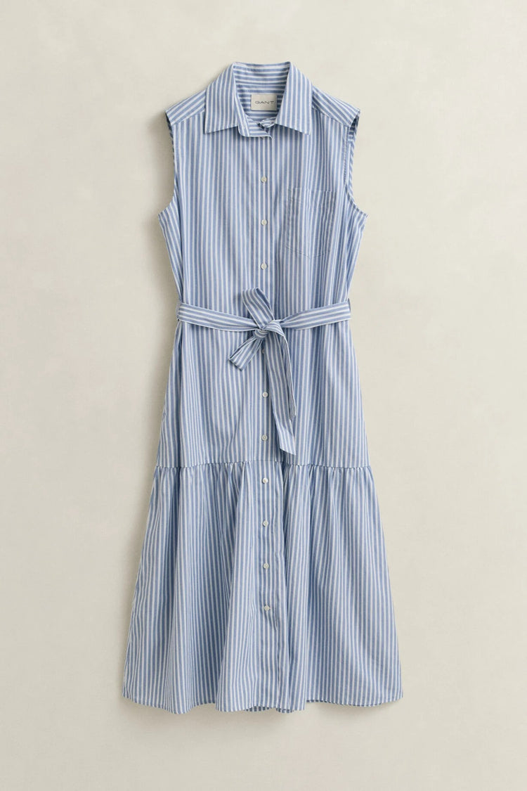 STRIPE CTN SLEEVELESS DRESS - HYDRANGEA BLUE