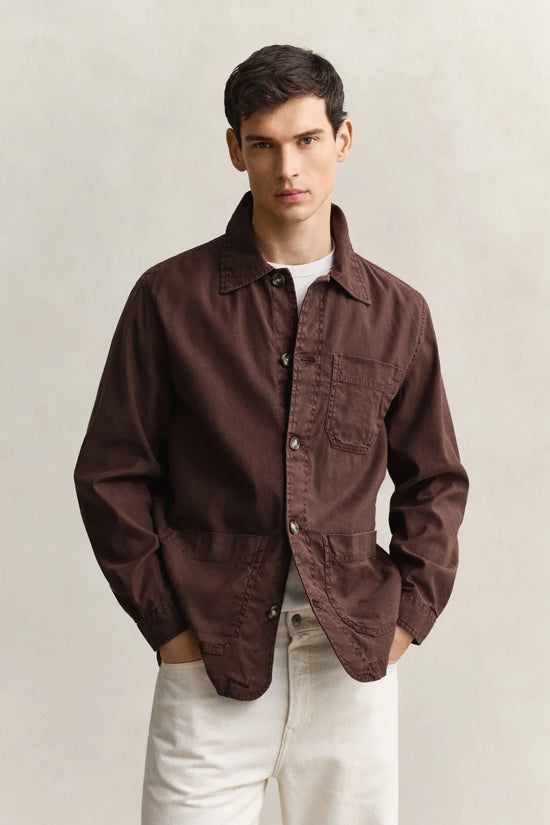 Brun overshirt herr bomull skjorta med fickor