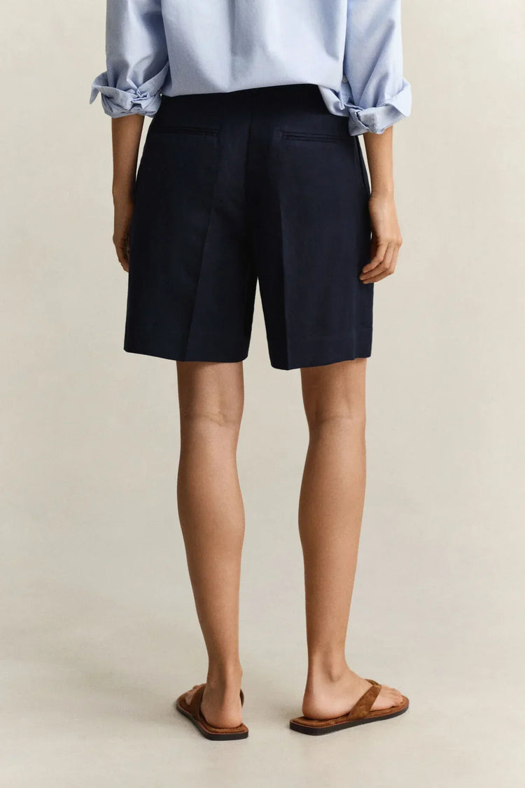 Marinblå linneshorts herr klassisk stil