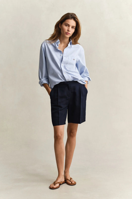TAILORED LINEN BLEND SHORTS - EVENING BLUE