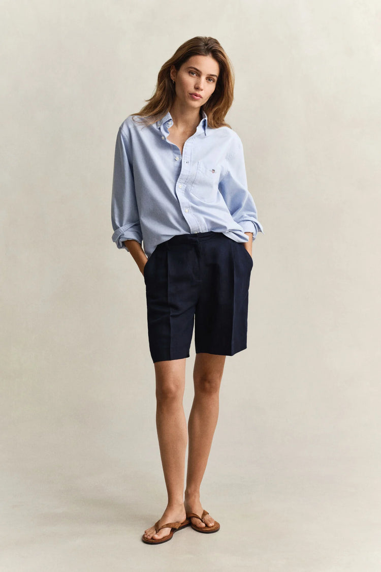 TAILORED LINEN BLEND SHORTS - EVENING BLUE