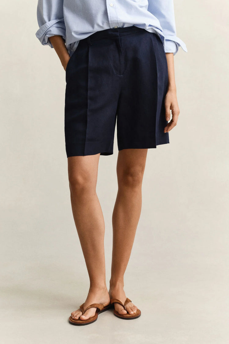 TAILORED LINEN BLEND SHORTS - EVENING BLUE