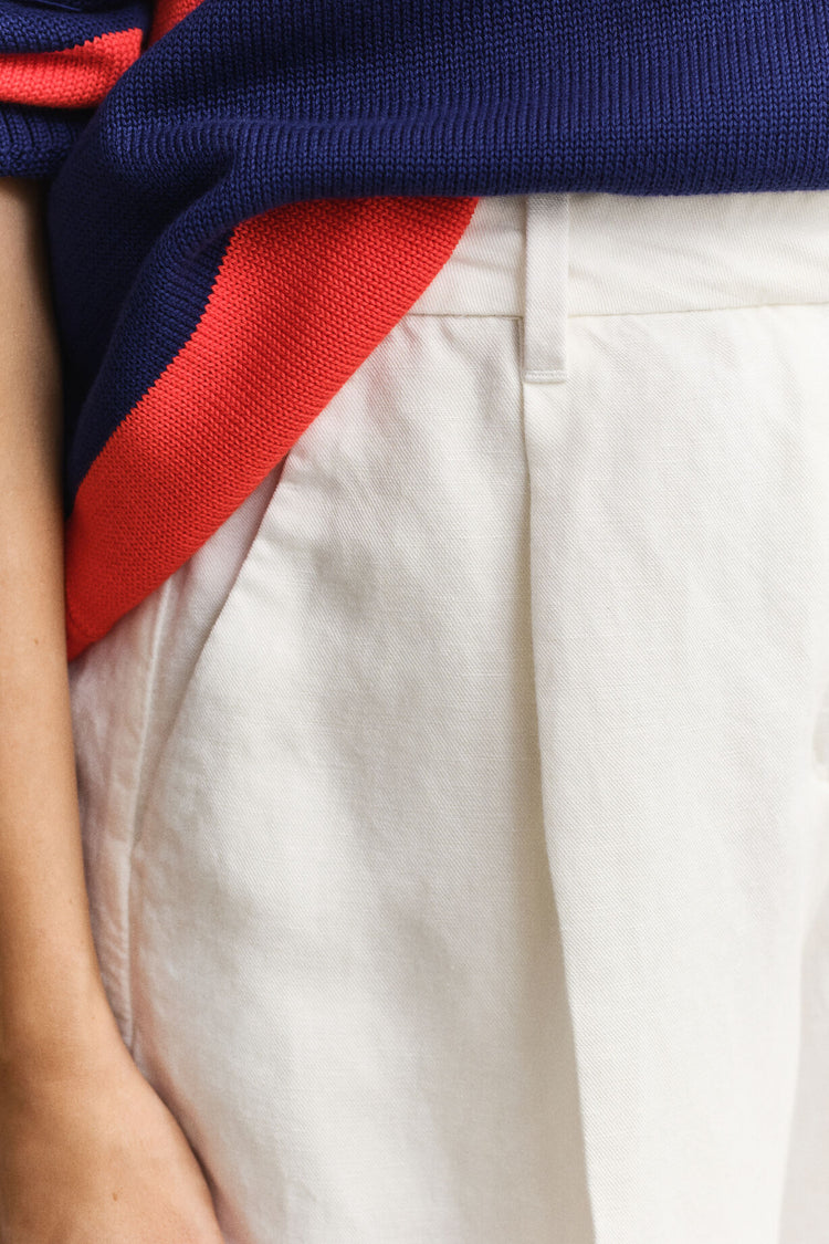 TAILORED LINEN BLEND SHORTS - EGGSHELL