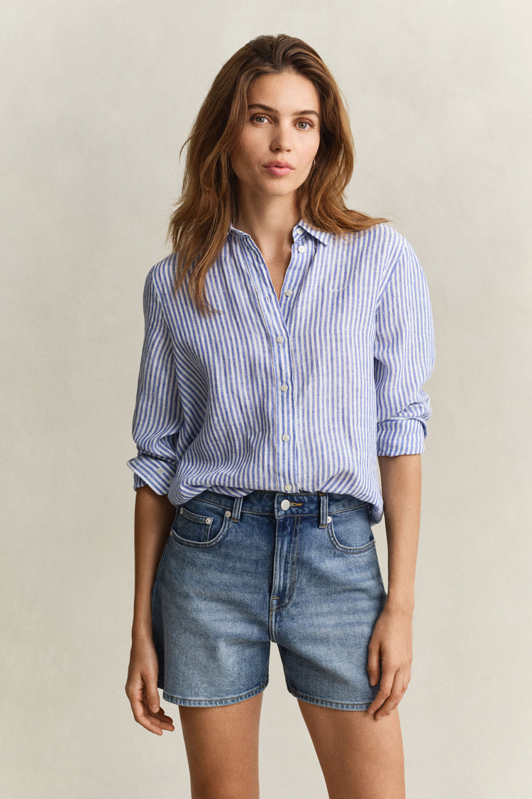 REG STRIPED LINEN LS SHIRT - ROYAL BLUE