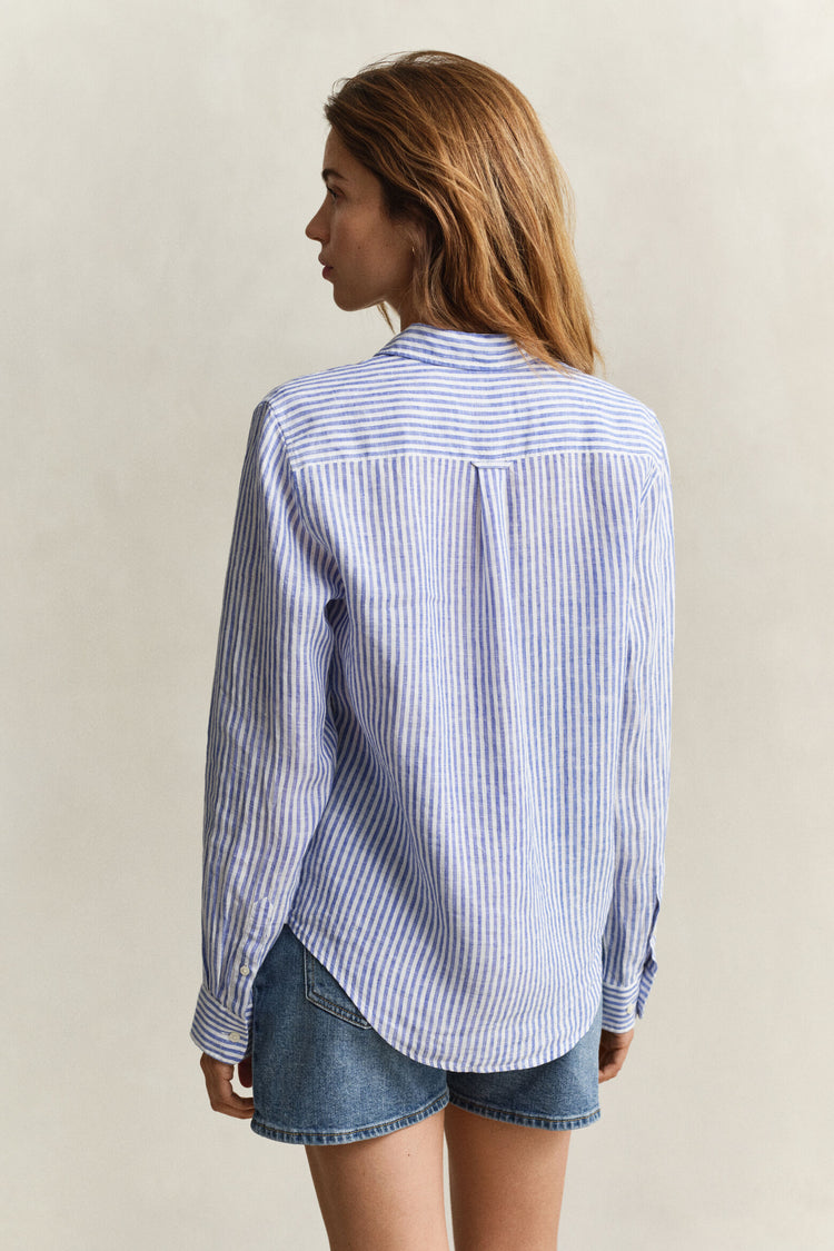 REG STRIPED LINEN LS SHIRT - ROYAL BLUE