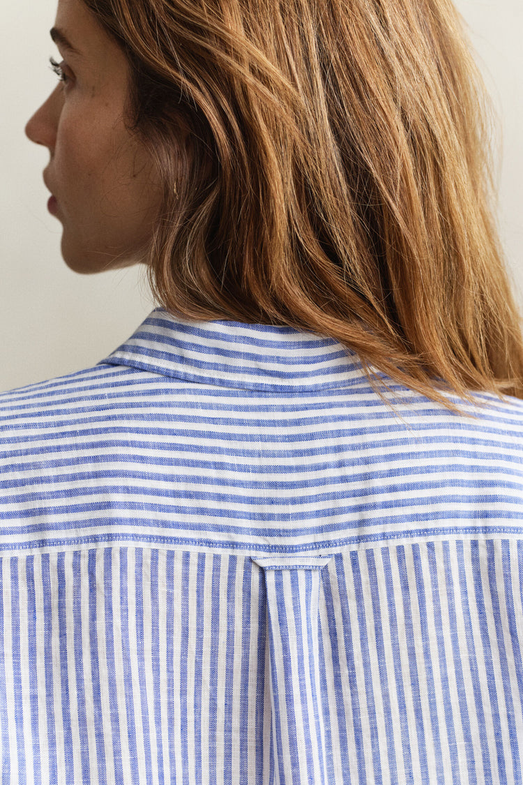 REG STRIPED LINEN LS SHIRT - ROYAL BLUE