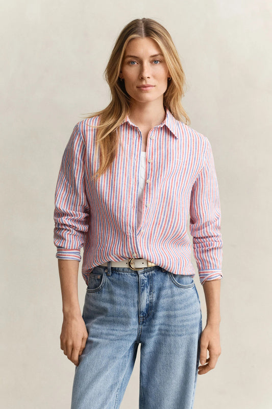 REG STRIPED LINEN LS SHIRT - MULTICOLOR