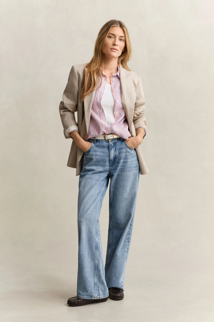 REG STRIPED LINEN LS SHIRT - MULTICOLOR