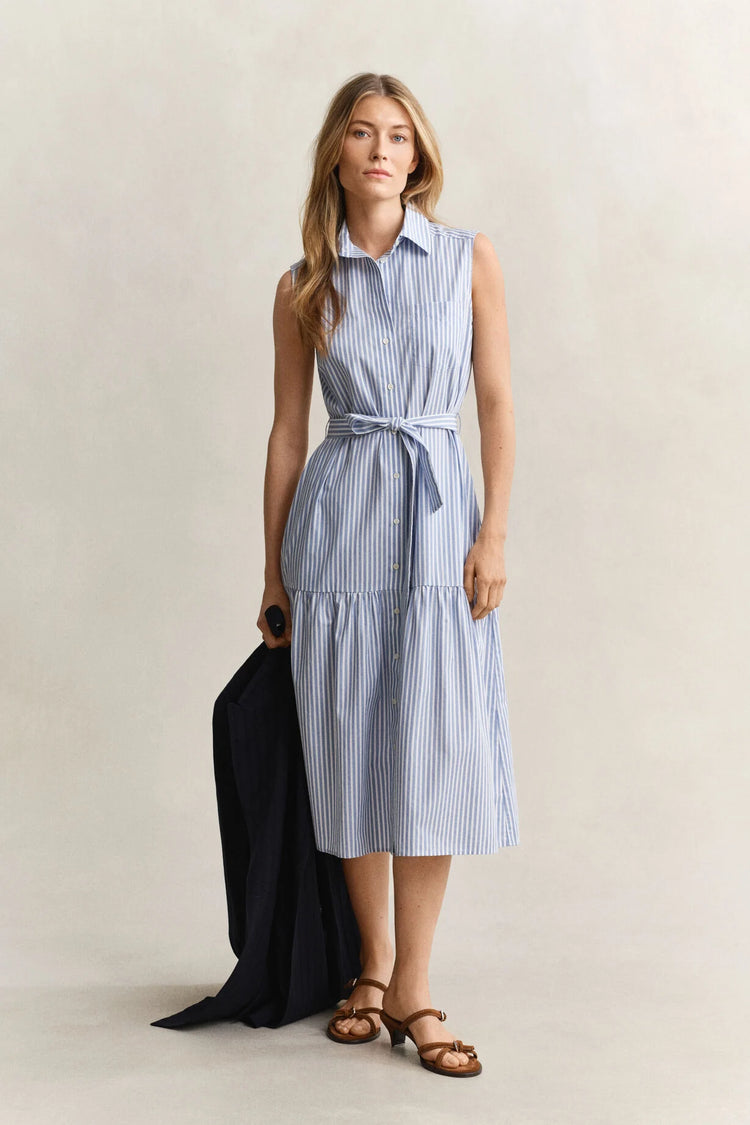 STRIPE CTN SLEEVELESS DRESS - HYDRANGEA BLUE
