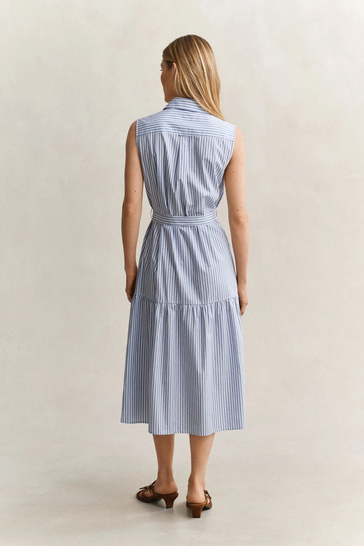 STRIPE CTN SLEEVELESS DRESS - HYDRANGEA BLUE