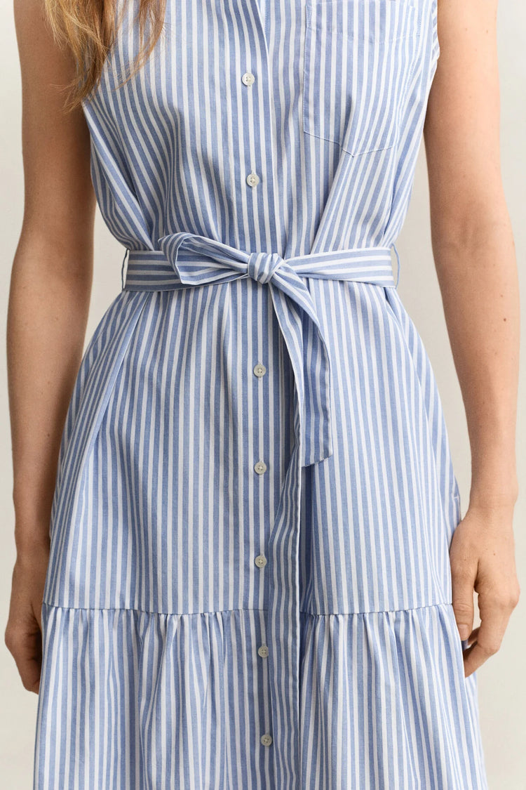 STRIPE CTN SLEEVELESS DRESS - HYDRANGEA BLUE