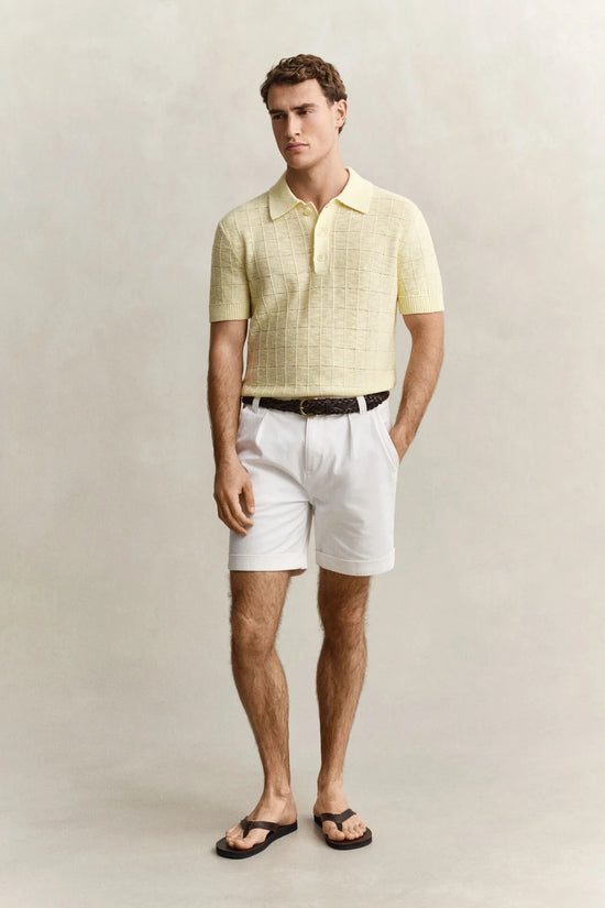Eton gul rutig polo tröja herr med vita shorts