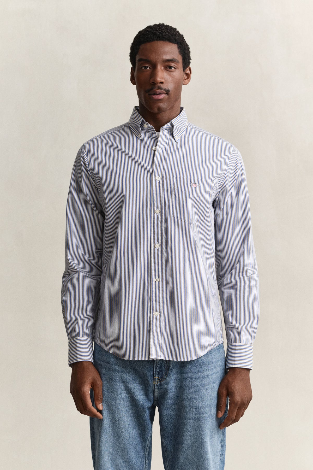 REG POPLIN STRIPE SHIRT - 260 FADED TAUPE