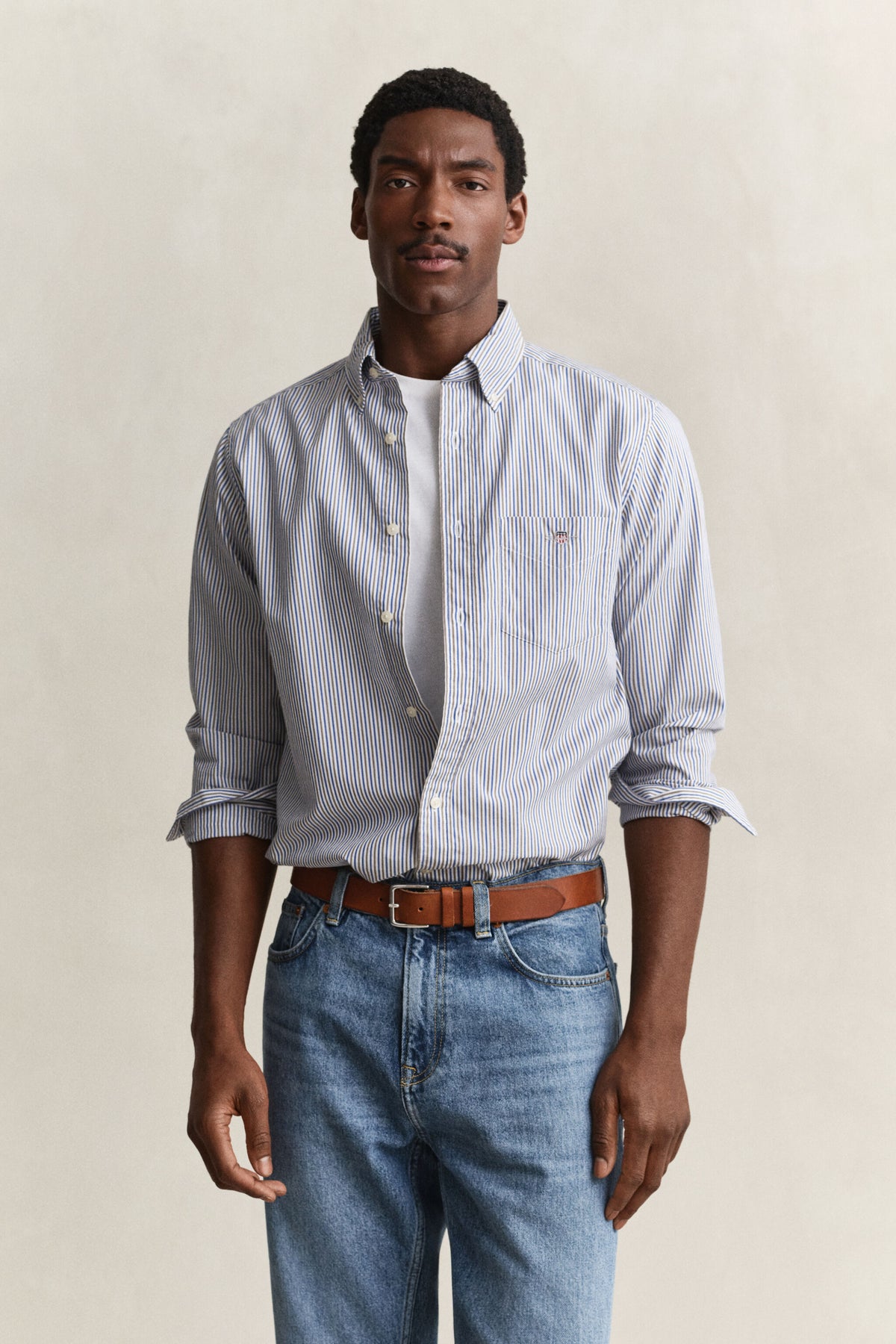 REG POPLIN STRIPE SHIRT - 260 FADED TAUPE