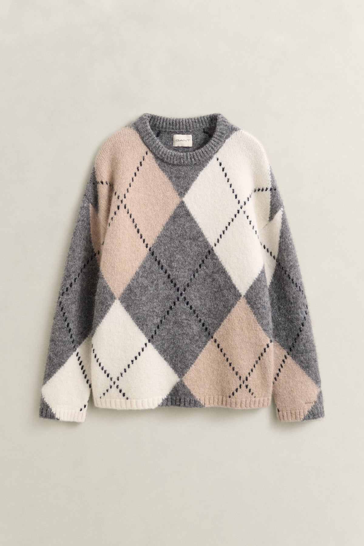 Alpaca Wool Blend Argyle Sweater - Dusky Anthracite