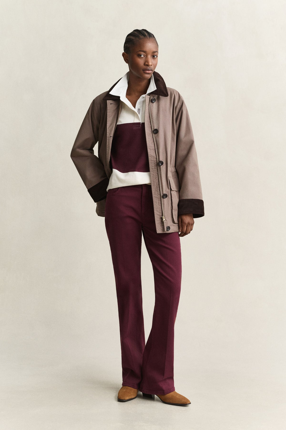 Colorblocked Heavy Rugger - DARKENED WINE