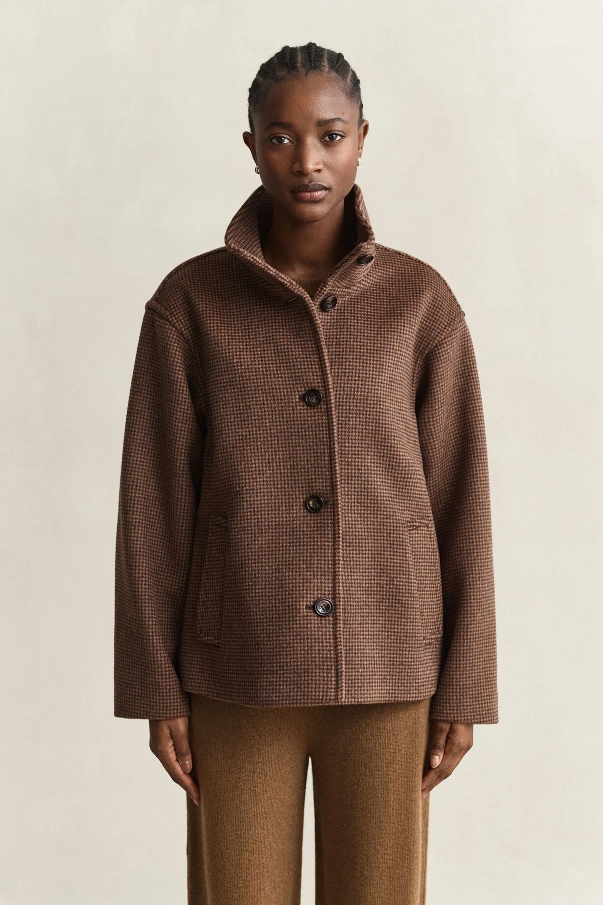 Rutig jacka i ullblandning - Deep Brown