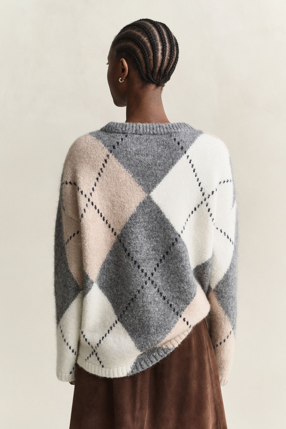 Alpaca Wool Blend Argyle Sweater - Dusky Anthracite
