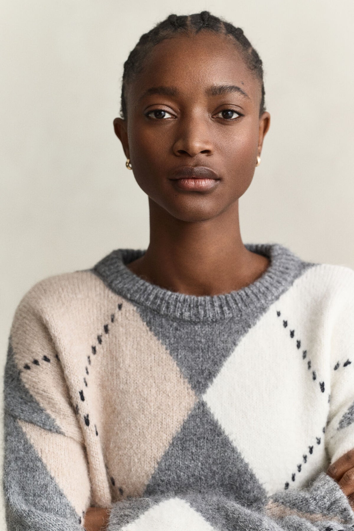 Alpaca Wool Blend Argyle Sweater - Dusky Anthracite
