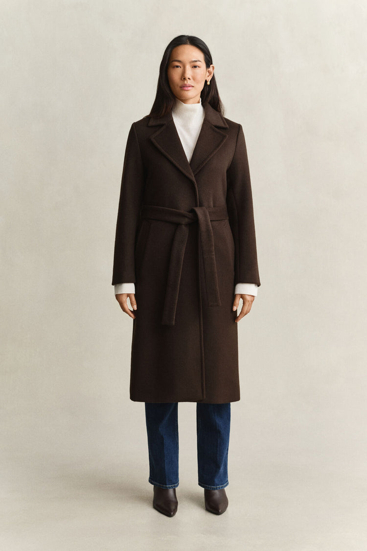 Handstitched Belted Coat - Deep Brown