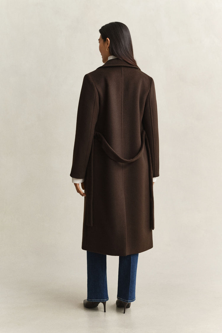 Handstitched Belted Coat - Deep Brown
