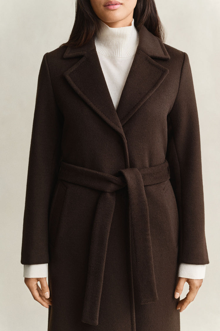 Handstitched Belted Coat - Deep Brown