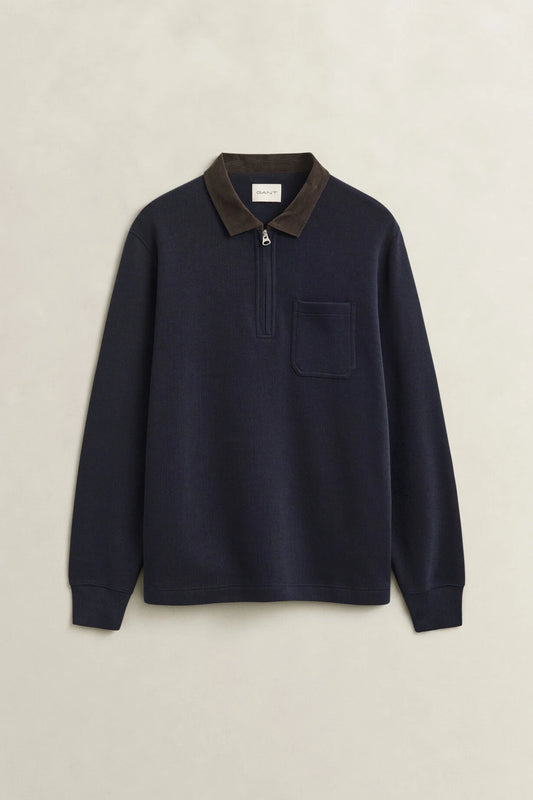 CORD COLLAR HALF ZIP RUGGER - 433 EVENING BLUE