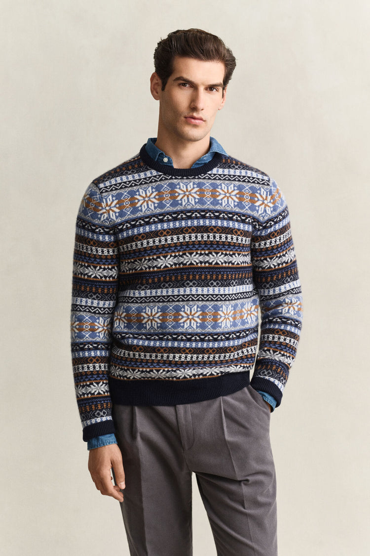 Fair Isle Crew Neck - Evening Blue