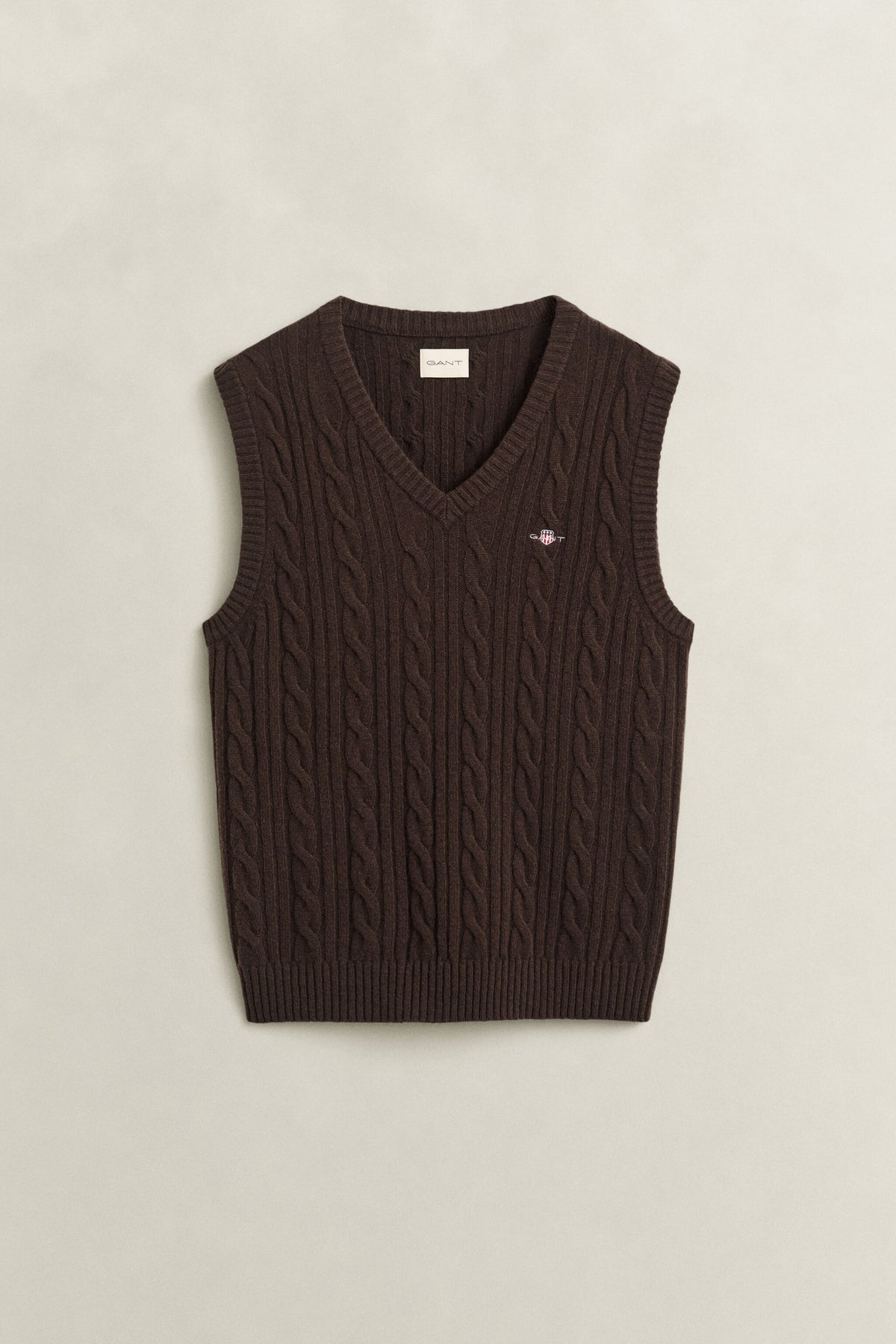 Lambswool Cable Vest - Brown