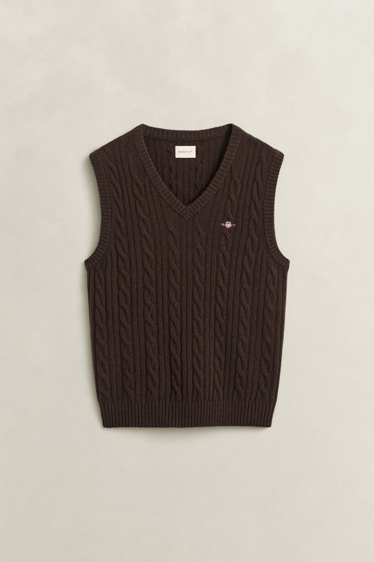 Lambswool Cable Vest - Brown
