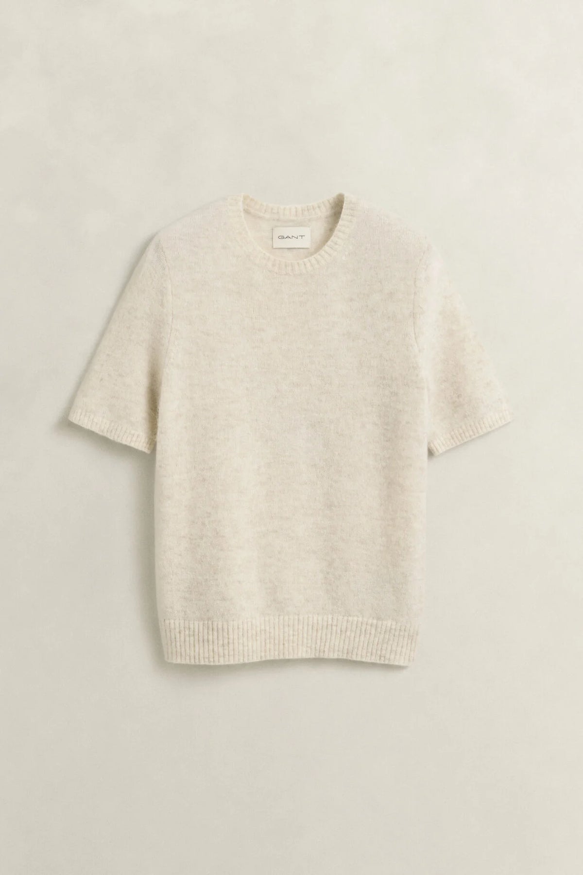 Kortärmad tröja i alpacka- och ullblandning - Light Beige Melange
