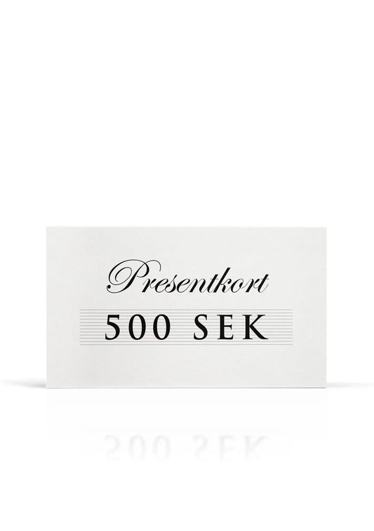 Presentkort 500 SEK enkel design, vit bakgrund, herrkläder gåva