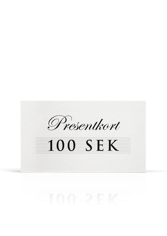 Presentkort 100 SEK på vit bakgrund, gåvokort herrkläder